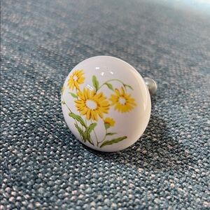 Vintage ceramic Floral Ceramic Knob with Yellow Daisies 1.5”